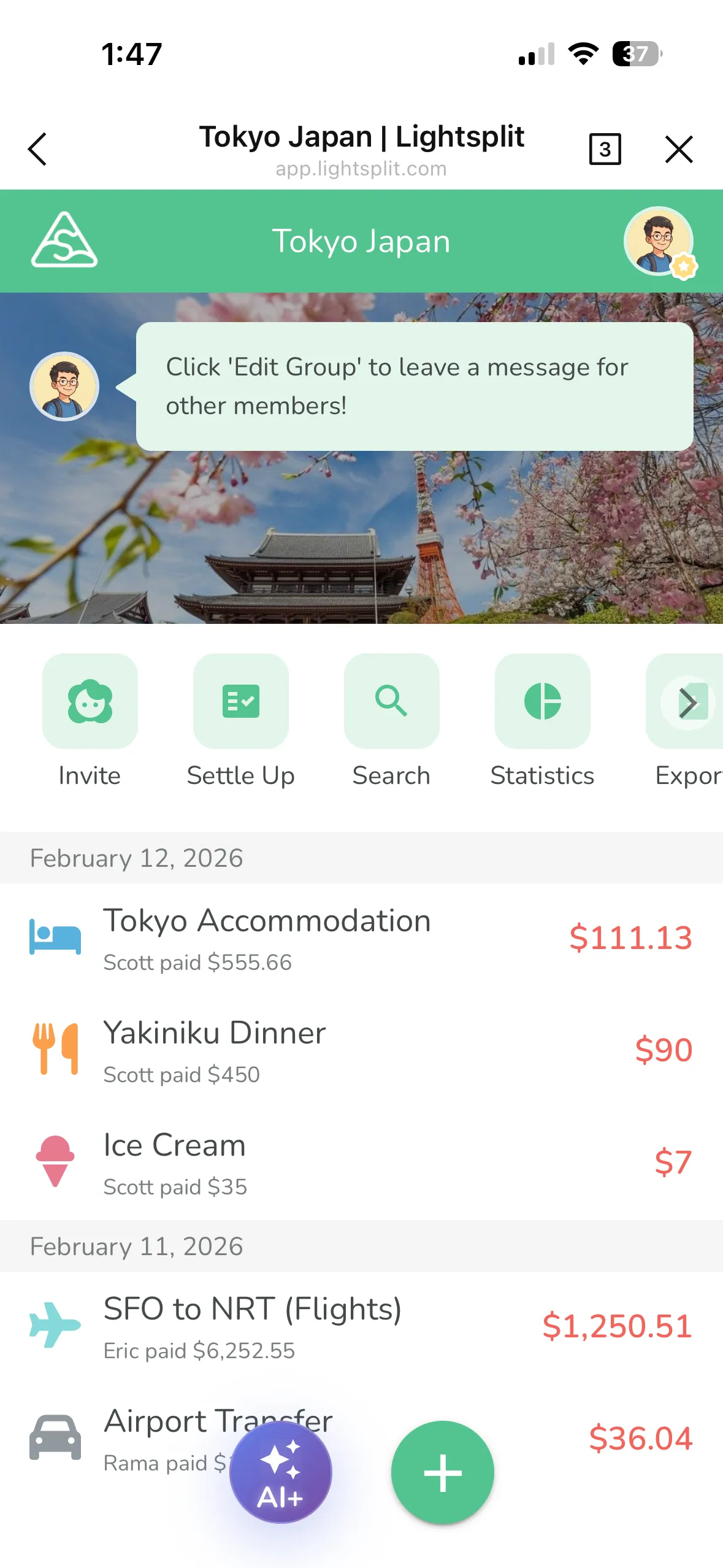 Tap the AI+ button to start smart splitting
