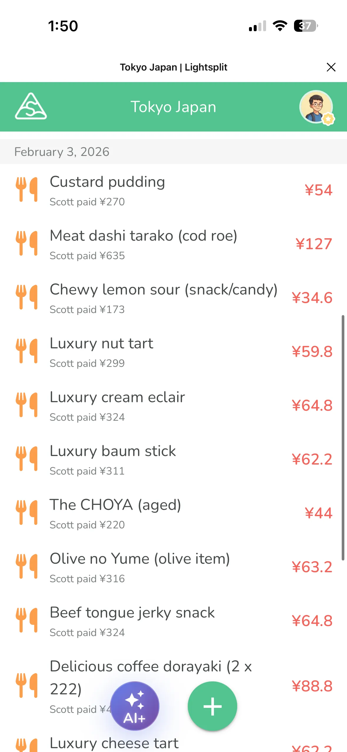 Expenses created from the receipt