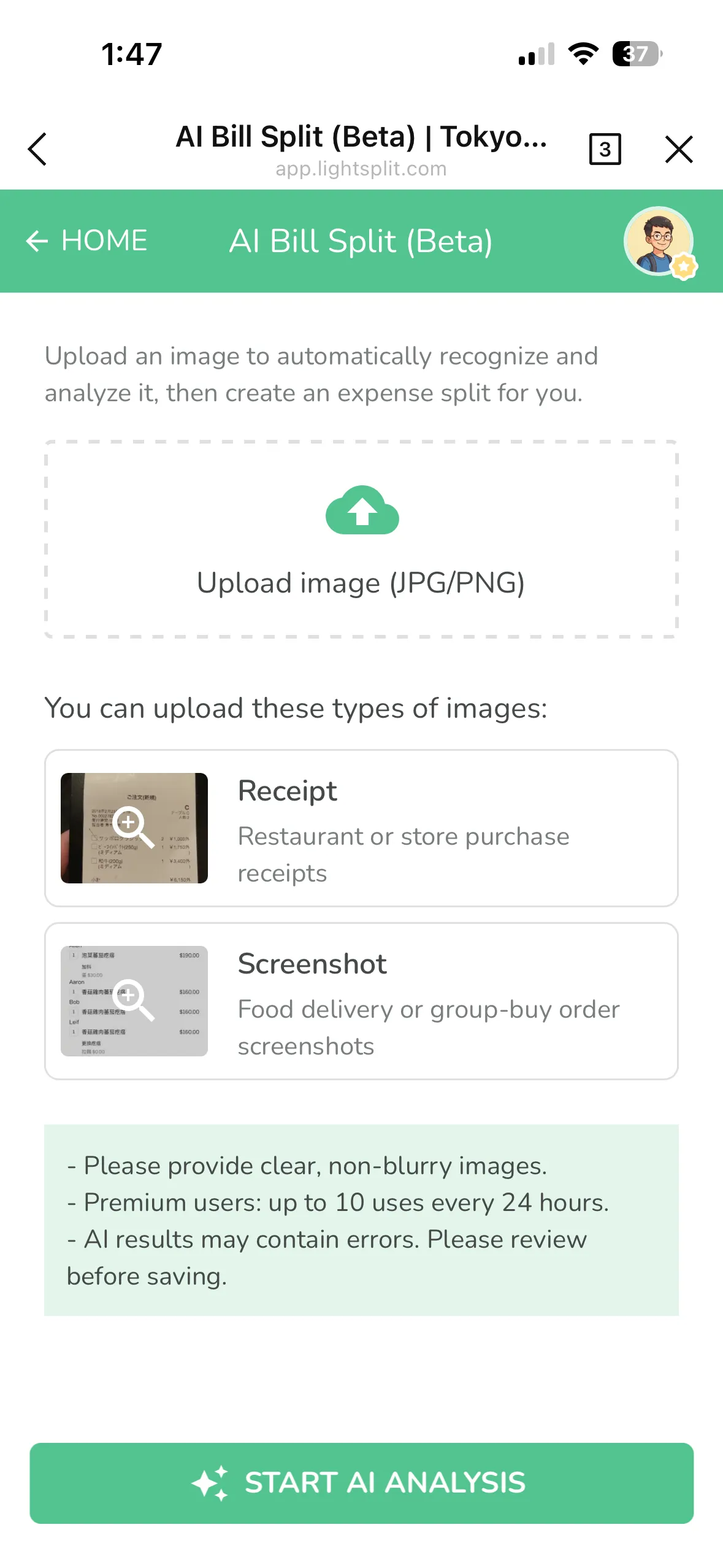 Upload a receipt photo