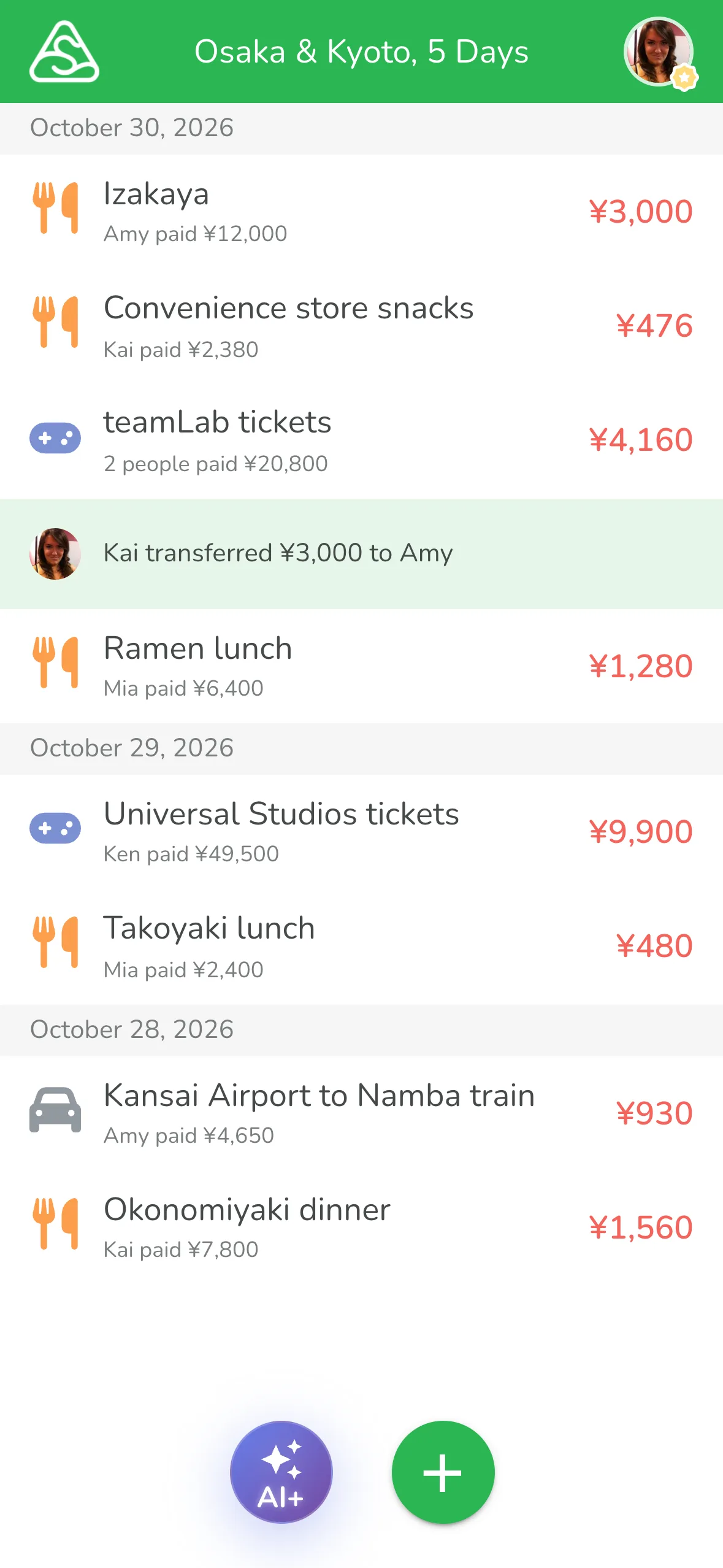 Five new entries in the Lightsplit group list after creating them with AI