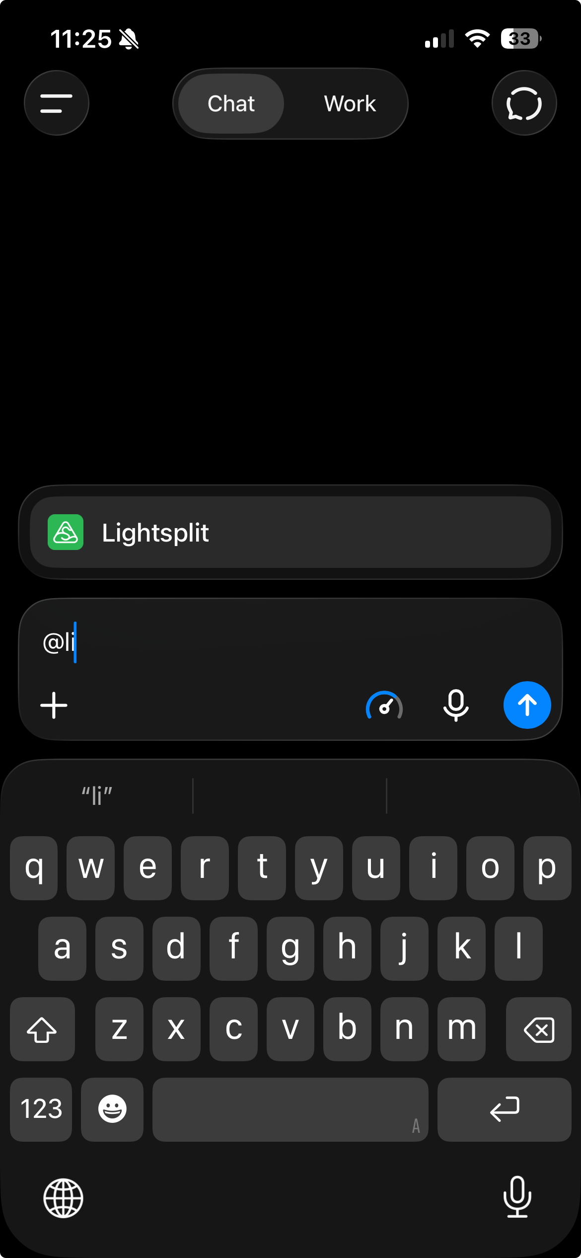 Type @li in ChatGPT and select Lightsplit from the plugin suggestions