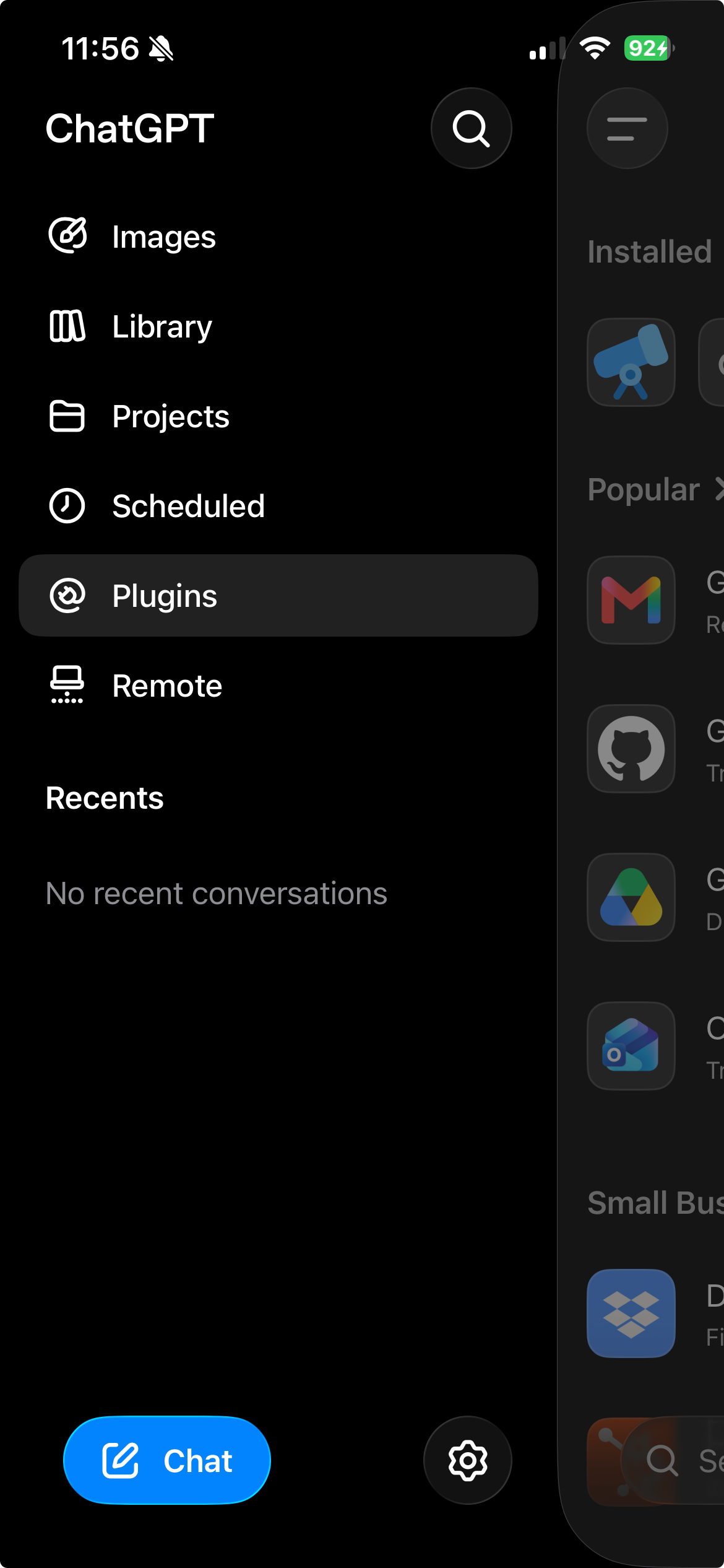 Open Plugins from the ChatGPT sidebar on an iPhone