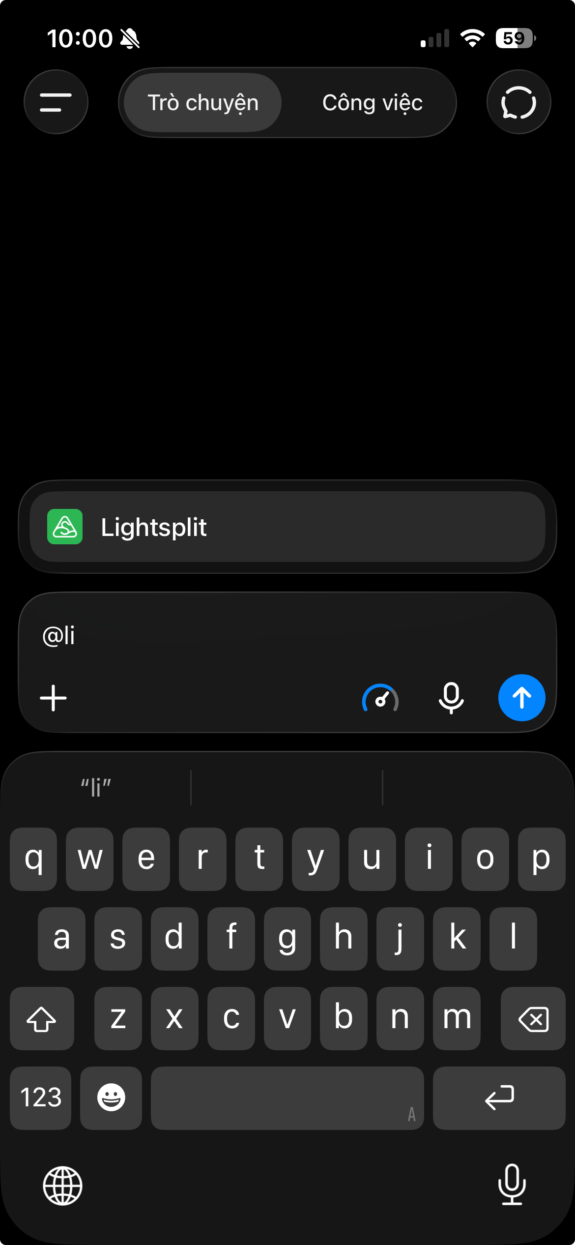 Gõ @li trong ChatGPT để chọn plugin Lightsplit từ danh sách gợi ý