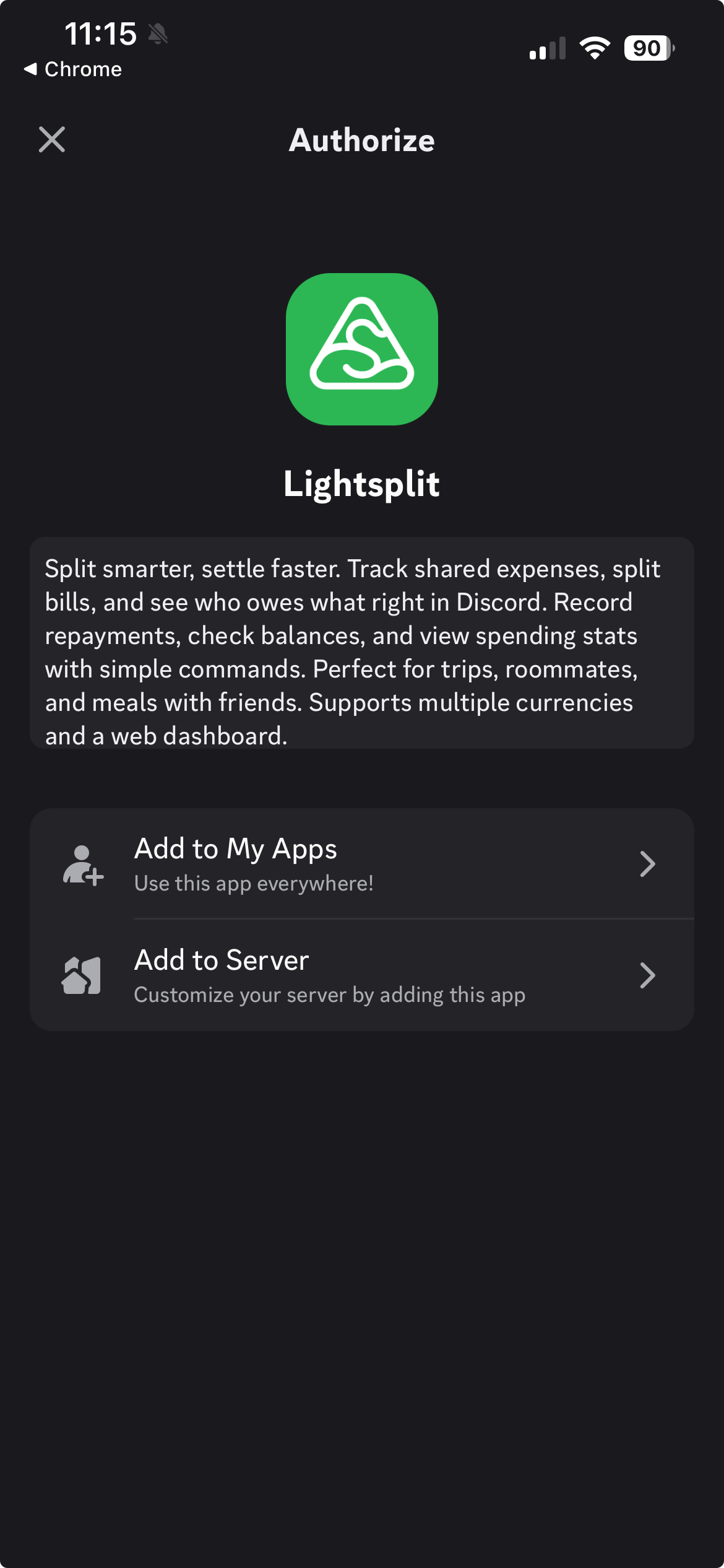 Choose Add to Server on the Lightsplit authorization screen