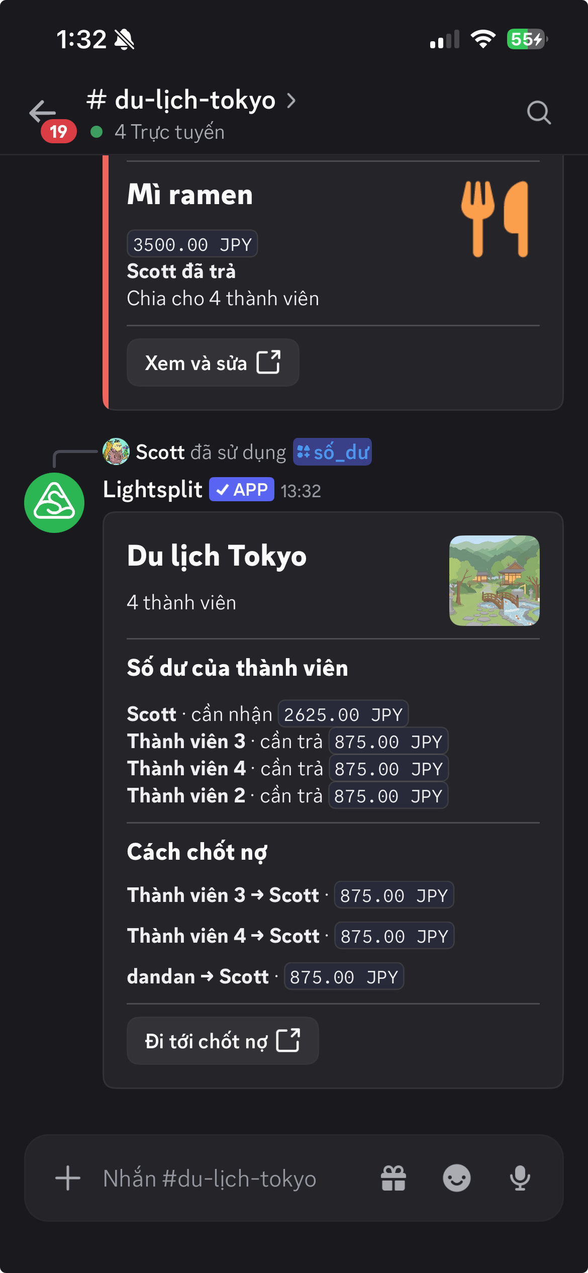 Scott cần nhận 2625 JPY với ba khoản thanh toán được đề xuất, mỗi khoản 875 JPY