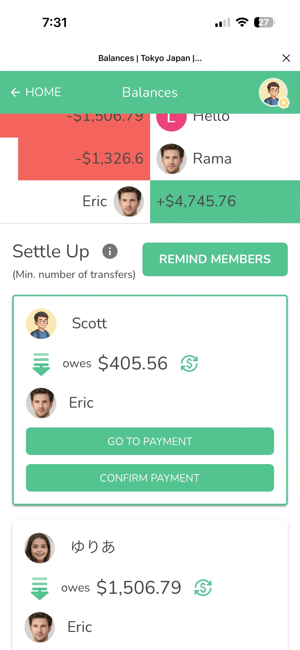 Página de liquidación mostrando montos en dólares