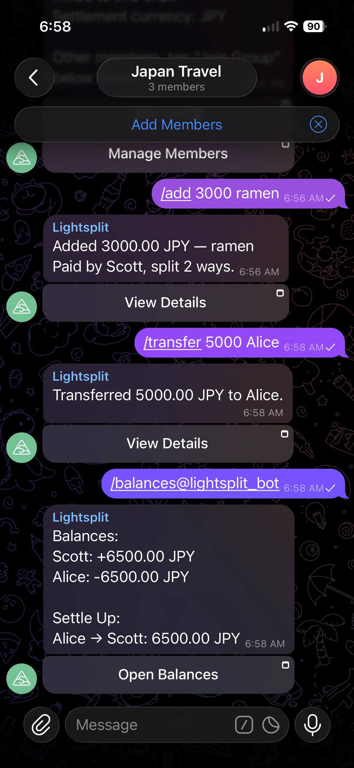 Checking balances and payback suggestions with the balances command