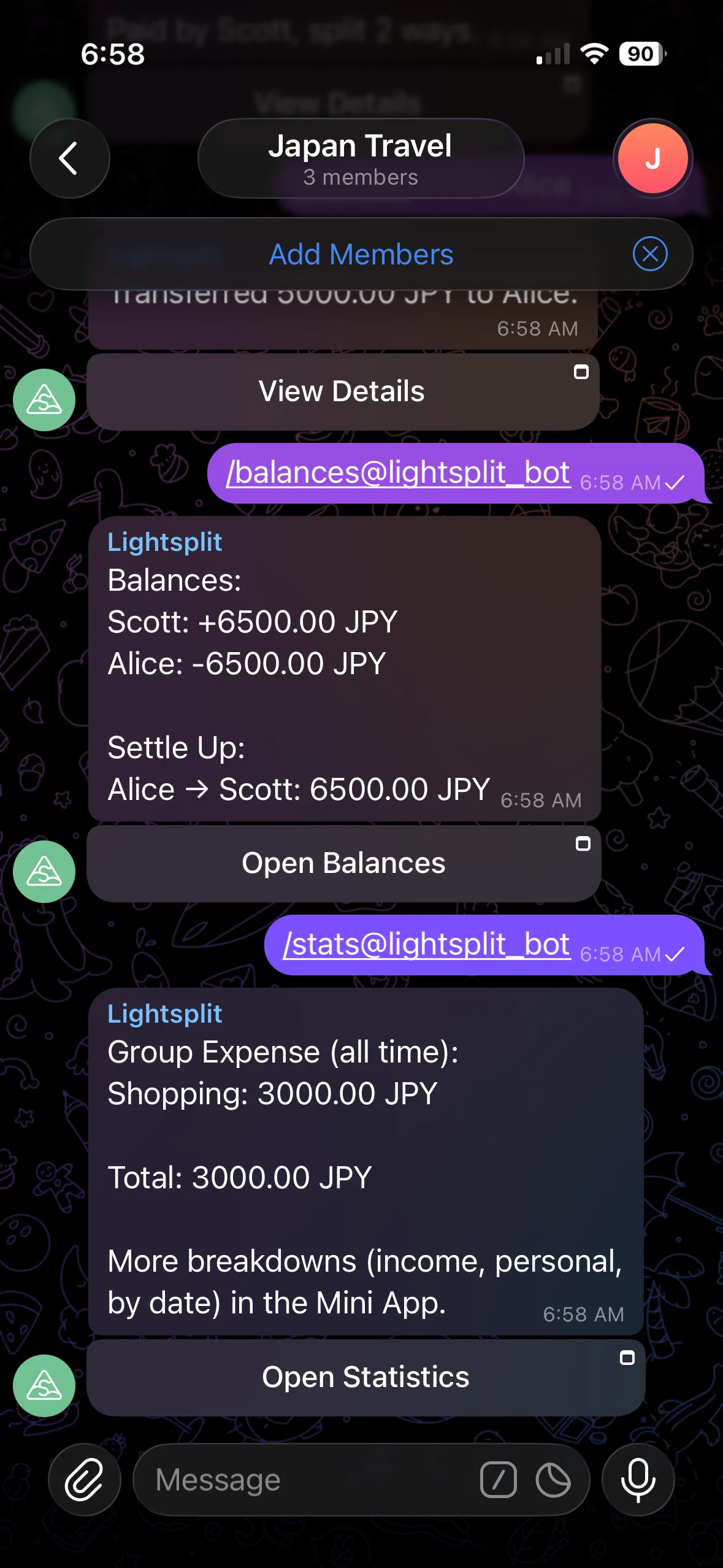 Viewing spending statistics with the stats command
