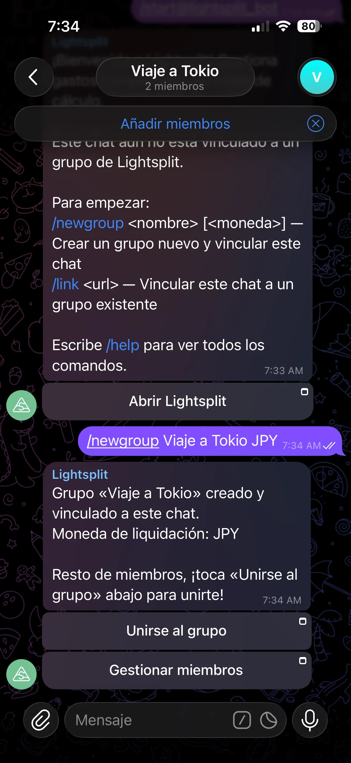 Crear un grupo de gastos en Telegram con el comando newgroup