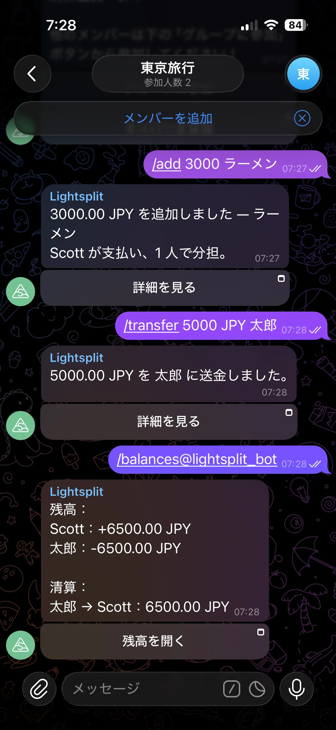 balances コマンドで残高と精算プランを確認する
